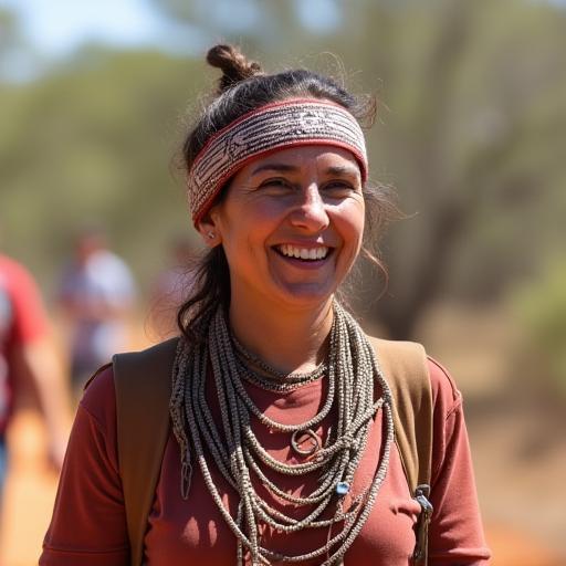 Aboriginal guide smiling warmly during a cultural tour