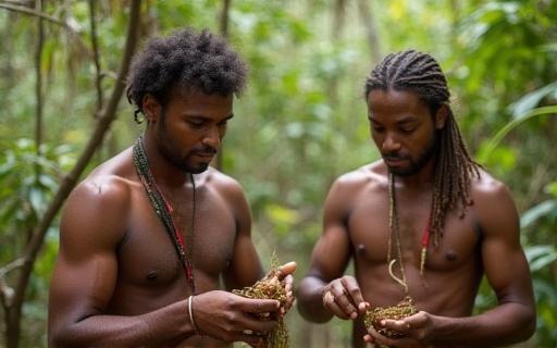 Aboriginal guide preparing bush tucker food