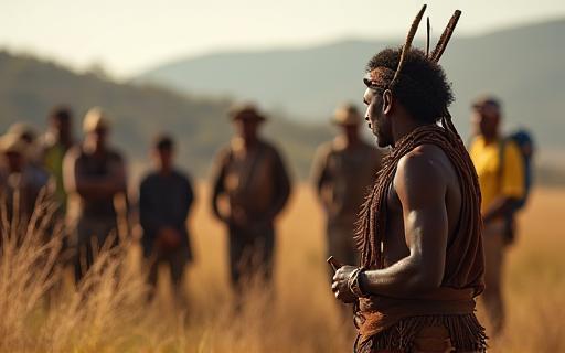 Aboriginal guide explaining Dreamtime stories at a sacred site